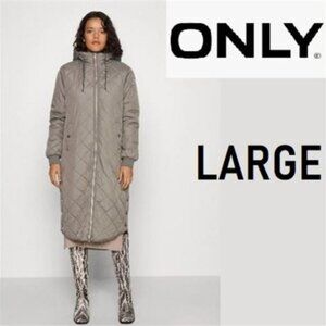 Only Gray Quilted Long Jacket